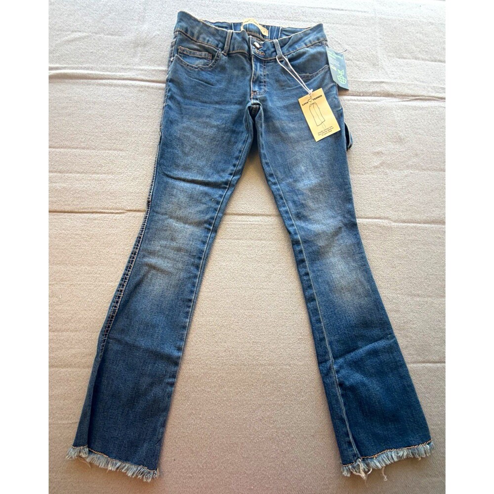 Love Trends Juniors Low-Rise Skinny Bootcut Jeans Open Hem Medium Wash Blue 3